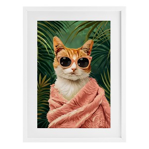 Stupell Industries Cozy Cat and Tropical Plants Framed Print Under Glass Art - 1 of 4