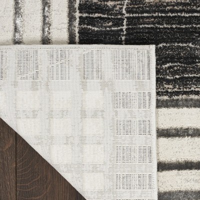 Charcoal Silver Geometric 9' x 12' Synthetic Area Rug