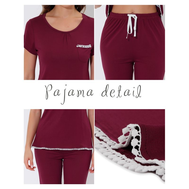 cheibear Women's Sleepwear Pajama Set Nightwear Round Neck Loungewear with Capri Pants, 4 of 6