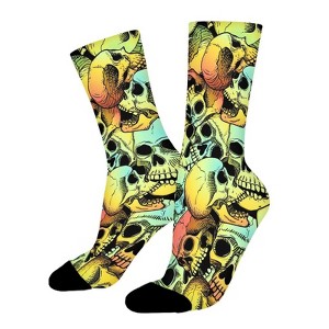 Skull Fabric Women Printed Crew Socks Funny Funky Socks Soft Polyester Novelty Gifts for Artists Men - 1 of 1