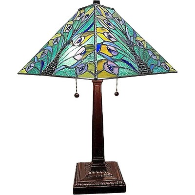 Amora Lighting Tiffany Style 2 Light Peacock Table Lamp 23" Tall