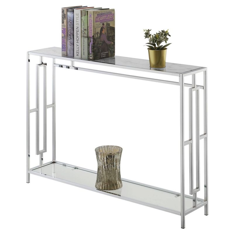 Town Square Chrome Console Table with Shelf White Faux Marble/Chrome Frame - Breighton Home, 5 of 8