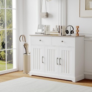 Sideboard Buffet Cabinet with Doors & Drawers, Farmhouse Kitchen Storage Cabinet with Adjustable Shelves, White Coffee Bar for Dining Room - 1 of 4