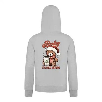 Everyday Kids Christmas Collection Baby It’s Cold Outside Zip Up Hoodie – Holiday Sweatshirt - Heather Gray