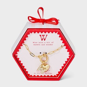 14K Gold Dipped Cubic Zirconia Puffy Heart Charm Initial Necklace - A New Day™ Gold - 1 of 4