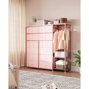 Coolmee 16 Drawers Dresser with Clothes Rack, Tall Fabric Dresser for Bedroom, Freestanding Fabric Storage Tower Drawers Closet Organizer - 1 of 4