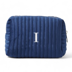Personalization Mall Embroidered Initial Small Navy Velvet Makeup Bag - 1 of 1