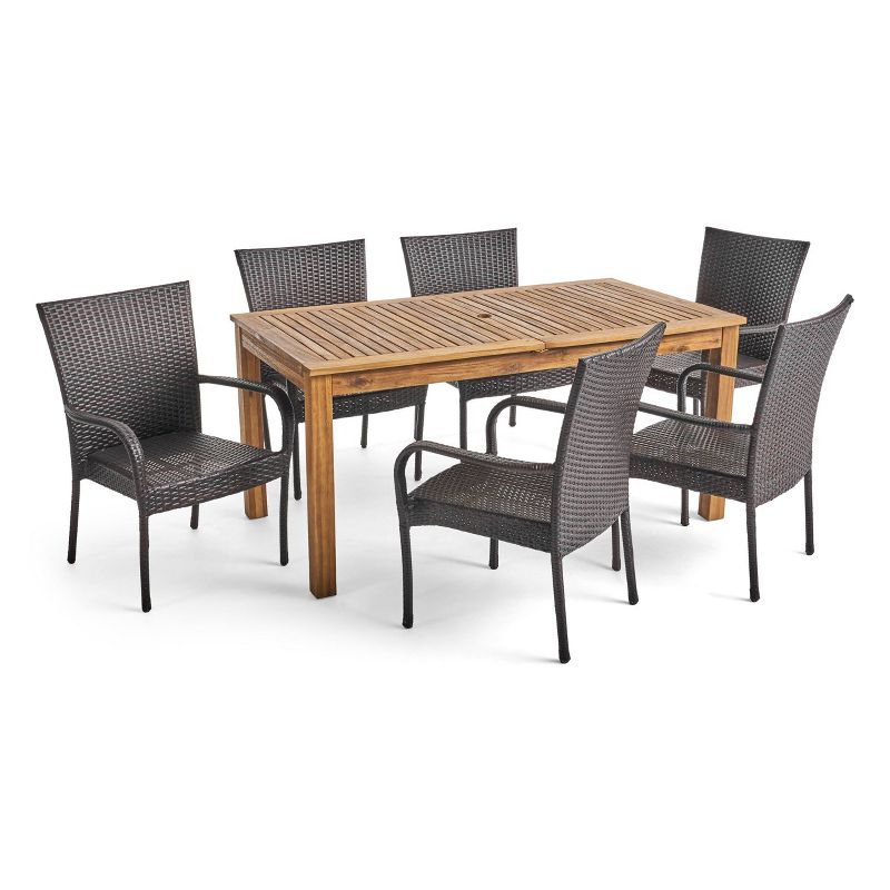 Hayes 7pc Wood &#38; Wicker Expandable Dining Set - Natural/Brown - Christopher Knight Home, 3 of 9