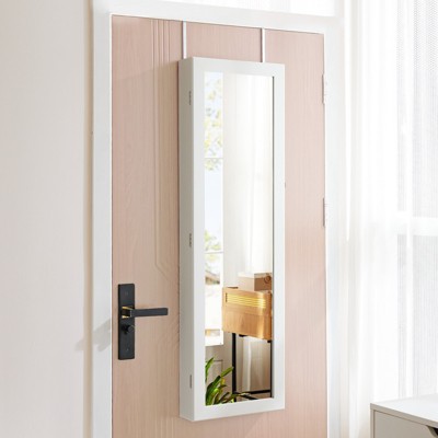 FURNIinspire Decorative Wall Mirrors Wall-Mount Door-Hanging Large Capacity, Versatile Mirror With Lockable Jewelry Cabinet, White, 3.46"*14.2"*47.24"