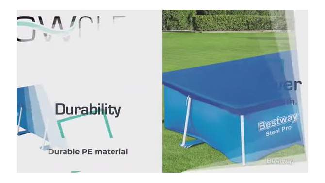 Bestway Flowclear Rectangle 7'4" x 60" Pool Cover for Above Ground Swimming Pools with Drain Holes and Tie-Down Ropes, Blue (Cover Only), 2 of 8, play video