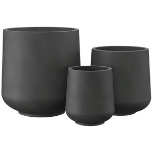 Rosemead Home & Garden, Inc. 3pc Concrete Weathered Outdoor Planter Pot Small Medium and Large with Drainage Hole Black - 1 of 4