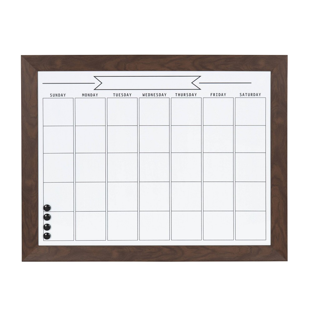 Photos - Dry Erase Board / Flipchart 29" x 23" Beatrice Framed Magnetic Dry Erase Monthly Calendar Brown - Desi