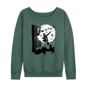 Women's - Marvel - Miles Morales Spiderman Santa Lightweight French Terry Wide Neck Long Sleeve Shirt - 1 of 4