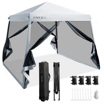 Costway 10x10Ft Patio Outdoor Instant Pop-up Canopy Slant Leg Mesh Tent Folding Grey