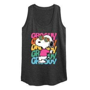 Women's Peanuts Groovy Stacked Graphic Racerback Tank - Heather Charcoal - X-Large - 1 of 4