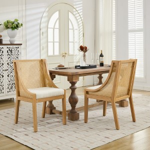 Rattan Dining Chairs Set of 2 with Rubberwood Frame, Cane Upholstered Side Chairs - ModernLuxe - 1 of 4