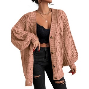 EXLURA Womens 2025 Oversized Cardigan Sweaters Fall Winter Lightweight Soft Knit Cardigan Open Front Button Outwear Coats - 1 of 4