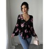 Women's Bow Tie Front Floral Mesh Cute Tops Bell Sleeve Ruffle Peplum Dressy T Shirt Going Out Outfits - 3 of 4