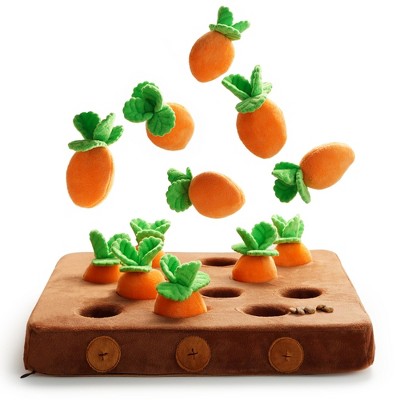 Nocciola 12 PCS Carrot Squeaky Dog Toys with Puzzle Feeding Carrot Patch,Dog Enrichment Toys for Hide and Seek, Puzzle Toys for Small and Medium Dogs