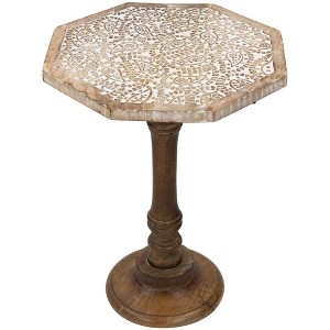 Northlight 21" Wooden Brushed White Engraved Paisley Octagonal Pedestal Side Table - 1 of 4