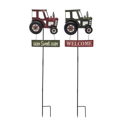 Transpac Metal Tractor Y/S Set of 2 Spring Home Decorations