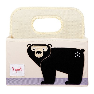 3 Sprouts UDOBEA Stain-Resistant Polyester Divided Portable Nursery Supply Diaper Organizer Caddy with Black Bear Design and Top Carry Handle