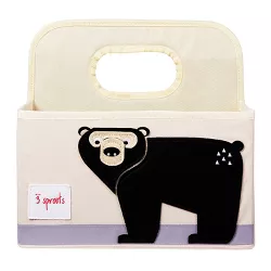 3 Sprouts Polyester Divided Portable Nursery Supply Organizer Caddy for Diapers, Wipes, and Lotion with Top Carry Handle, Black Bear