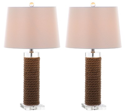 Boyd 26.5-Inch Brown Rope Table Lamp Set with White Shades
