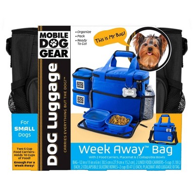 Overland Dog Gear 11" Travel Bag - Week Away Bag for Small Dogs with 2 Food Carriers, Placemat & 2 Bowls