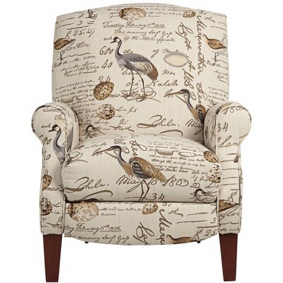 White Bird Script Pattern Recliner with Wood Legs