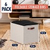 Ornavo Home 6 Pack Linen Fabric Storage Cube Bin with Faux Leather Handles - 2 of 4