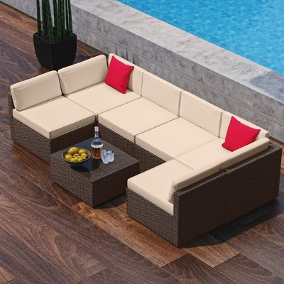 Nestl 7 Piece Outdoor Patio Furniture Set, Wicker Patio Furniture Set with Cushions