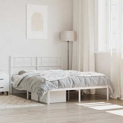 vidaXL Metal Bed Frame with Headboard White 53.1 in.x74.8 in.