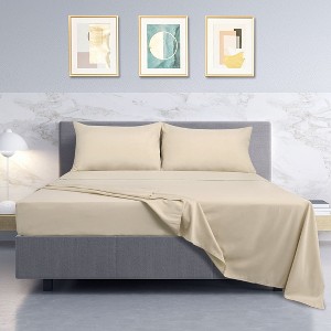 PiccoCasa 110gsm 1 Flat Sheet 1 Fitted Sheet and 2 Pillowcases Bed Sheet Set 4 Pcs - 1 of 4