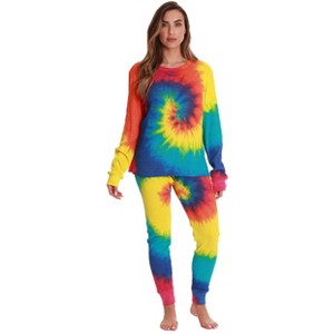 Just Love Women's Tie Dye Two Piece Thermal Pajama Set - Waffle PJ Set - 1 of 3