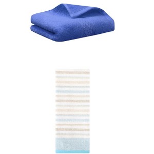 REGALWOVEN Striped Pattern Cotton Bathroom Hand Towel for Face Hair 13" x 30"/13" x 27" 2 Packs - 1 of 4