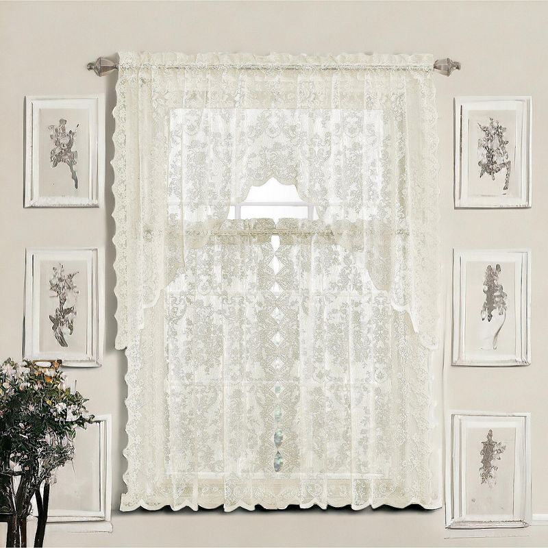 Kate Aurora Shabby Living Lena Floral Lace Complete Kitchen Curtain Tier & Swag Set, 2 of 4