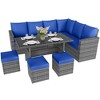 6-Piece Sectional Sofa Set with Dining Table, Plush Cushions, Brown & Blue PE Wicker, Weather-Resistant & Modular Design - 2 of 4