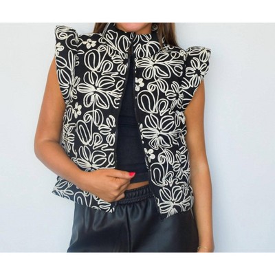 Women's Floral Embroidered Ruffle Sleeve Vest - Main Strip