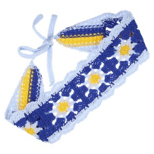 Unique Bargains Women's Cute Hollow Lace Up Knitted Crochet Headwrap 21.56"x3.15" Blue 1 Pc - 1 of 4