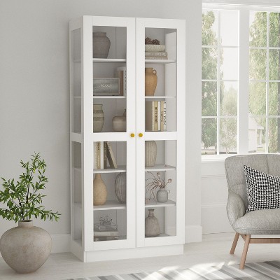 FUFU&GAGA White Bookshelf with Glass Doors Office Cabinet Display Cabinet