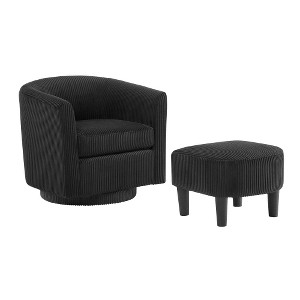 Lyngins Swivel Accent Chairs with Curved Backrest,Upholstered Swivel Barrel Chairs with Ottoman,Corduroy Sofa Chairs for Bedroom,Living Room - 1 of 4