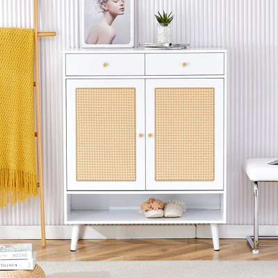 ORRD Modern Minimalist Rattan Shoe Cabinet with Drawer