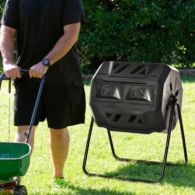 VYNXARIA Tumbling Compost Bin Outdoor 360¡ã Dual Chamber Rotating Composter 43 Gallon, Black