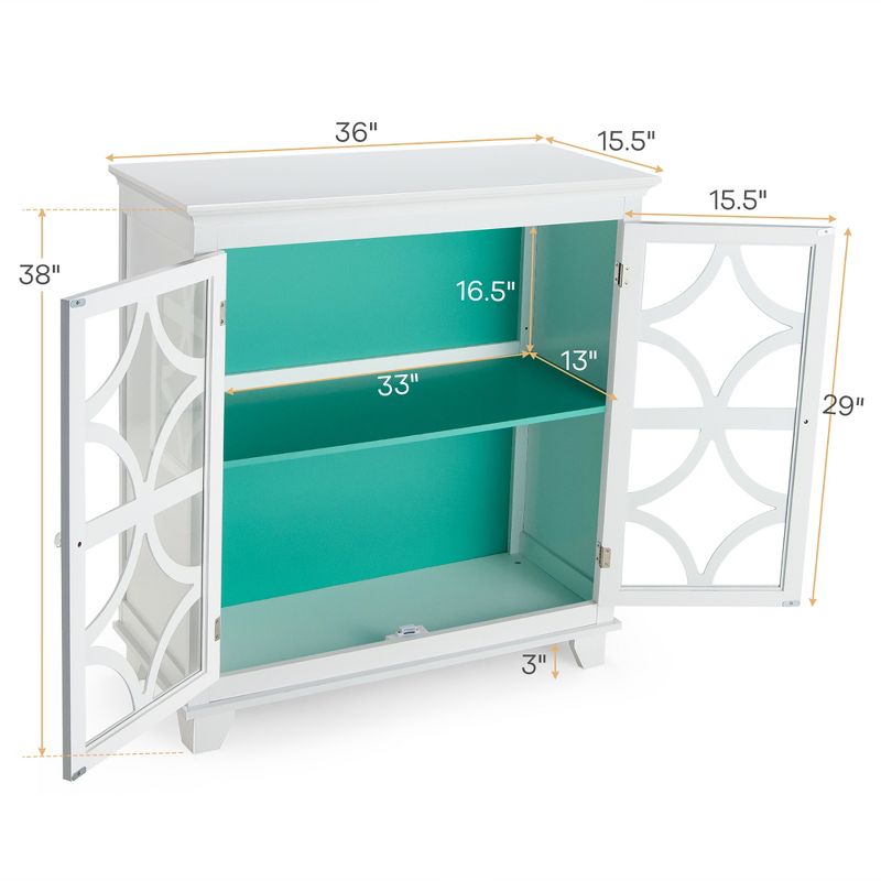 Costway Kitchen Storage Cabinet Buffet Sideboard w/ Glass Doors & Adjustable Shelf, 4 of 11