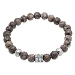 Steeltime Men's diluted gray beaded bracelet with stainless steel and simulated diamond accents - 1 of 4