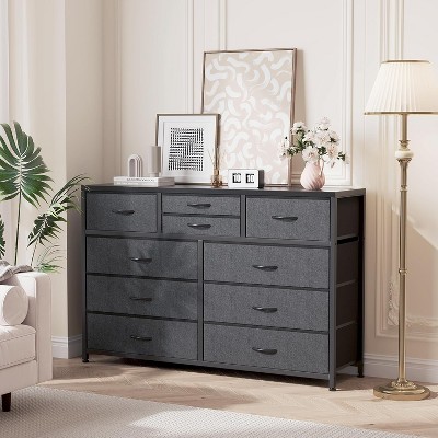 10-Drawer Fabric Dresser & TV Stand | Wide Storage Tower with Wooden Top and Metal Frame | Perfect Organizer for Bedroom, Living Room, Hallway