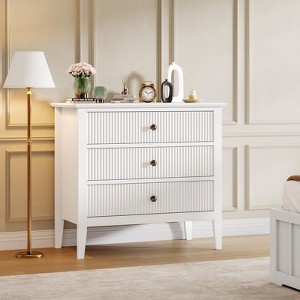 Black Fluted 3 Drawer Dresser,Modern with Vertical Texture Wood Dresser for Bedroom, Living Room, Entryway - 1 of 4
