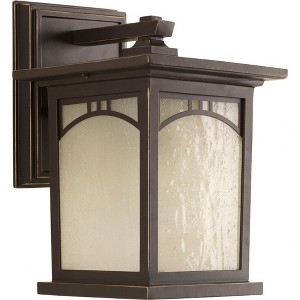 Progress Lighting Residence 1-Light Outdoor Wall Lantern, Antique Bronze, Umber Textured Art Glass Shade - 1 of 2