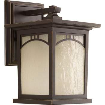 Progress Lighting Residence 1-Light Outdoor Wall Lantern, Antique Bronze, Umber Textured Art Glass Shade